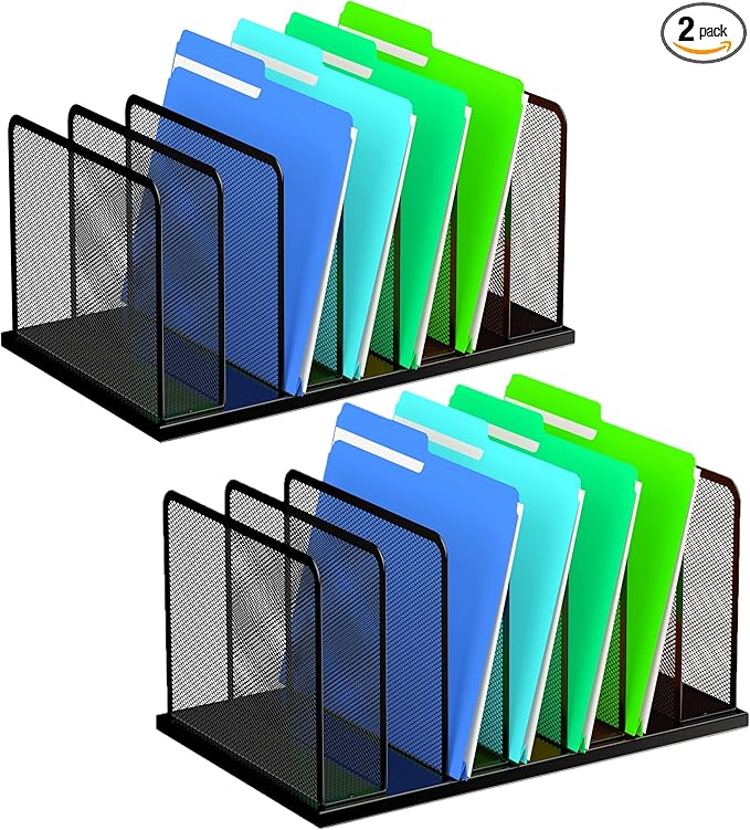 Kuntine.B Desk File Organizer 7 Upright Mesh Desktop Organizer File Sorter Office Organization File Holder for Home, Office & Classroom, 2 Pack