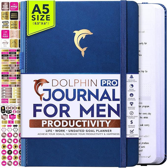 Journal for Men - Undated Daily, Weekly & Monthly Planner with Budget Section | A 12 Month Journey to Increase Productivity & Happiness | Life Organizer & Gratitude Journal - Horizontal Format