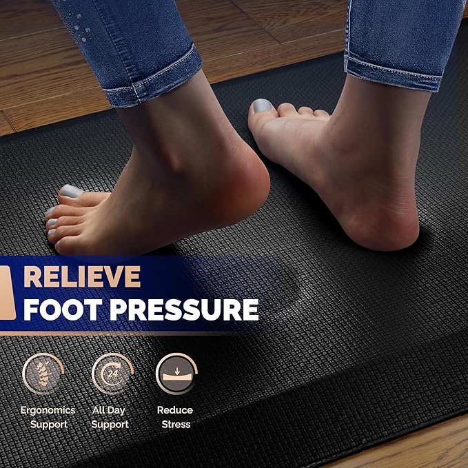 FEATOL 3 Packs Anti Fatigue Mats Thick Cushioned Standing Desk Mat Office, Ergonomic Kitchen Mats Set of 3, Memory Foam Comfort Floor Mat Padded Foam Rugs, Stain Resistant, Non-Slip (20" x 32", Black)
