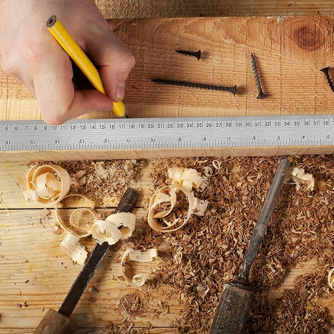 Metal Ruler 12 Inch:[2 Pieces 12 Inch] Non-Slip Cork Backing Rulers with Inch and Centimeters Prevent Ink Leakage:for School Office Drawing Engineering