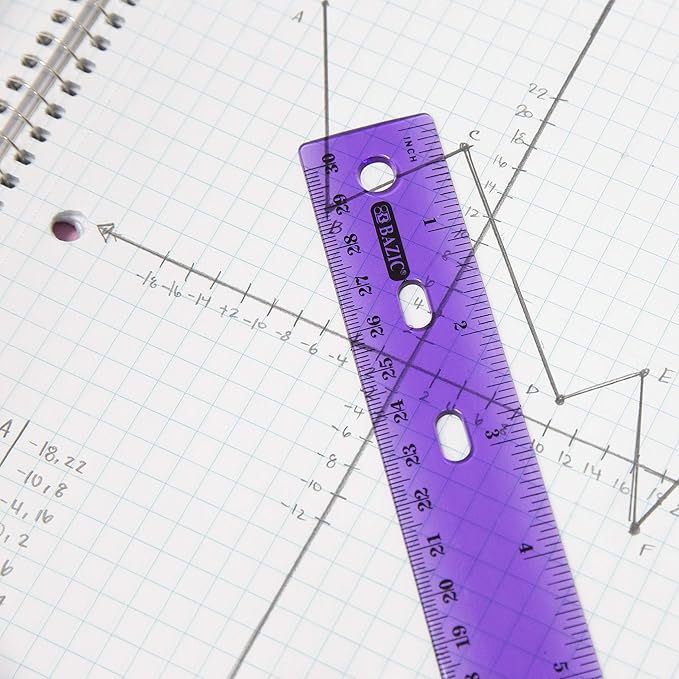 BAZIC Jeweltones Color Plastic Ruler 12" (30cm), Inches Centimeter Metric Measuring Drafting Rulers, for Students School Supplies (4/Pack), 24-Packs