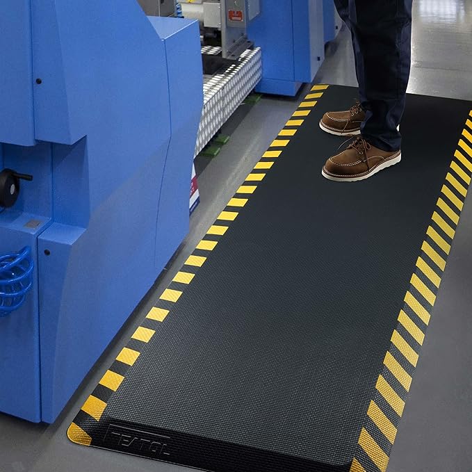 FEATOL Anti Fatigue Mats Industrial 8 Packs, Ergonomic Standing Floor Mat for Work for Stand, Black with Yellow Border Safety 20" x 32"-Support for Leg & Back Pain