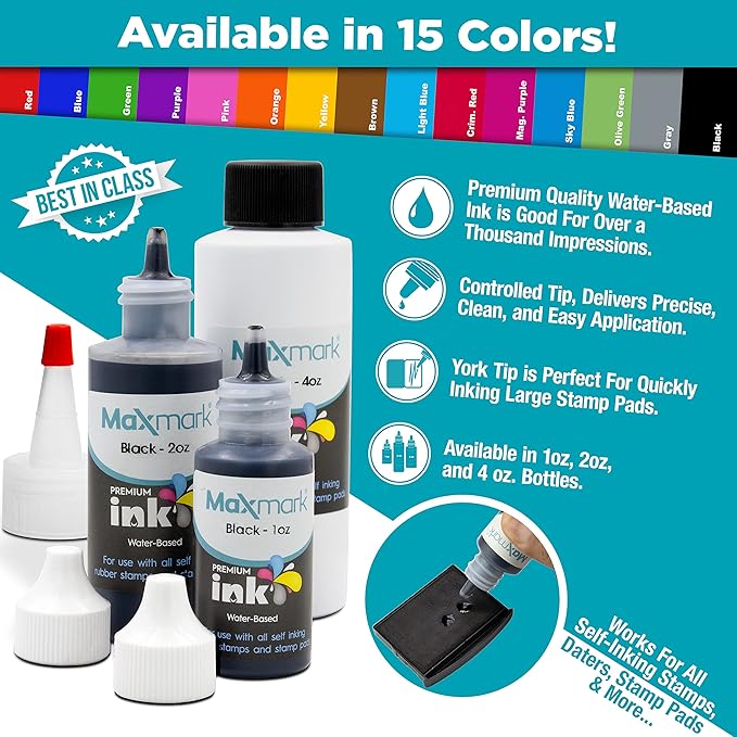 MaxMark Premium Refill Ink for self Inking Stamps and Stamp Pads, Dark Yellow Color - 4 oz.