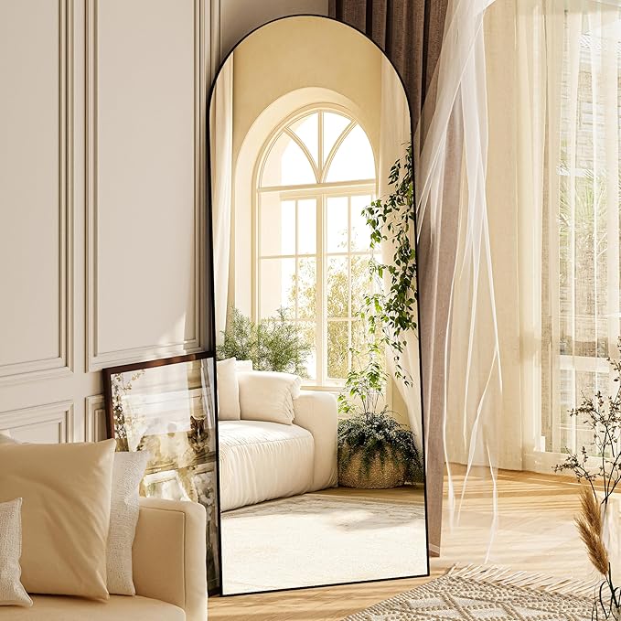Hasipu Extra Large Arched Rectangular Full Length Wall Mirror, 81"L x 32"W, Black Aluminum Frame, Tempered Glass, Leaning/Wall Mount, Modern Style for Bedroom/Living Room