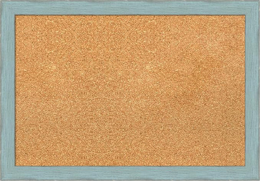 Amanti Art Natural Cork Board for Wall, 18x26 Vision Board with Blue Wood Frame, Medium Corkboard Office Decor for Home Organization, Rustic Farmhouse Corkboard Pinboard to display items for home