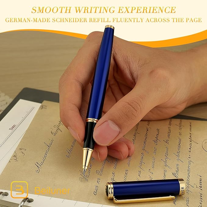 BEILUNER Luxury Rollerball Pen,24K Gold Trim,Noble and Elegant Designs,Schneider Ink Refill, Best Roller Ball Pen Gift Set for Men & Women, Professional, Executive Office, Nice Pens