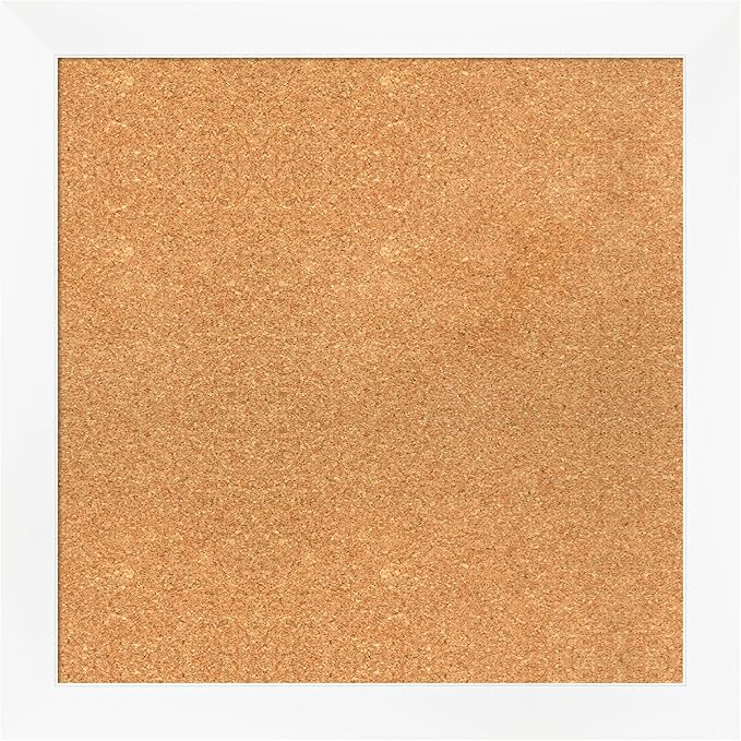 Amanti Art Natural Cork Board for Wall, 25x25 Vision Board with White Frame, Medium Corkboard Office Decor for Home Organization, Modern Corkboard Pinboard to Display Items for Home Organization in
