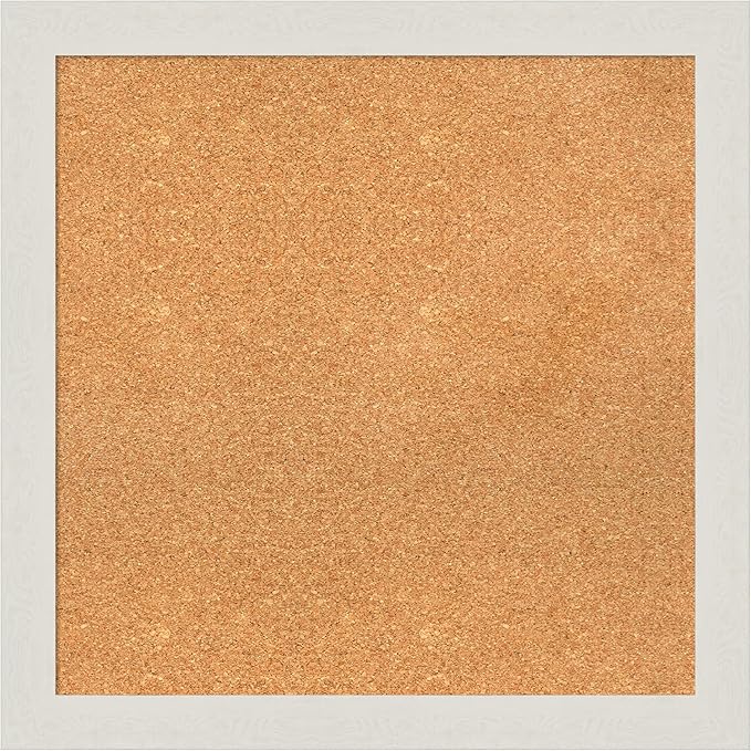 Amanti Art Natural Cork Board for Wall, 27x27 Vision Board with White Frame, Medium Corkboard Office Decor for Home Organization, Country Rustic Corkboard Pinboard to Display Items for Home