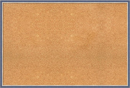 Amanti Art Natural Cork Board for Wall, 25x37 Vision Board with Blue Wood Frame, Large Corkboard Office Decor for Home Organization, Modern Contemporary Corkboard Pinboard to display items for home