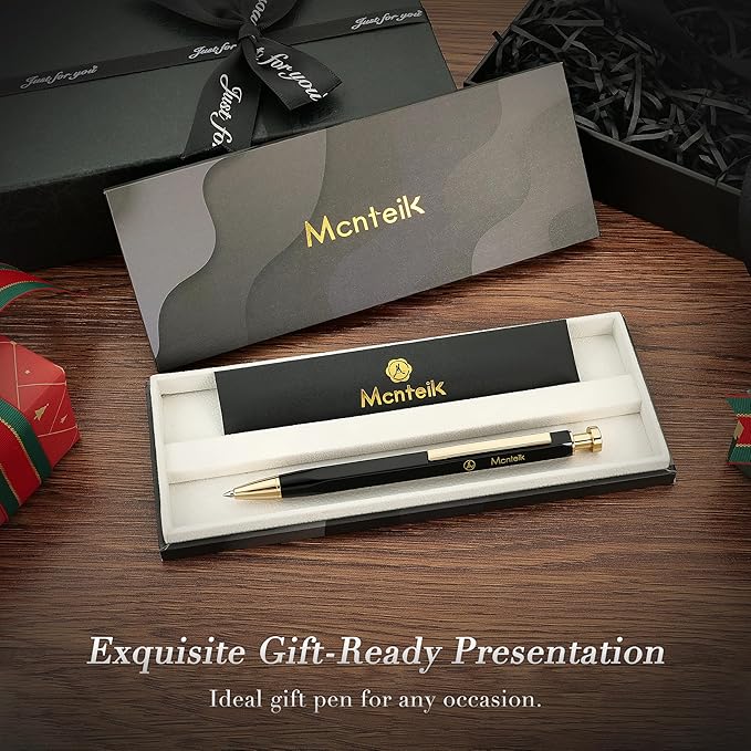 Black Click Pen With 24K Gold Finish, Fine lacquer work, Exquisite Gel Pen Gift Set for Men & Women, ADMOK Black refill, Office Supplies, Professional, Executive, Nice Retractable Pen