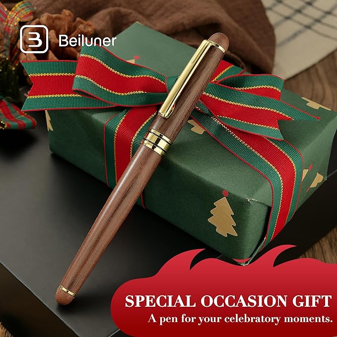 BEILUNER Luxury Walnut Ballpoint Pen Writing Set - Elegant Fancy Nice Gift Pen Set for Signature Executive Business Office Supplies - Gift Boxed with Extra Refills (Black)