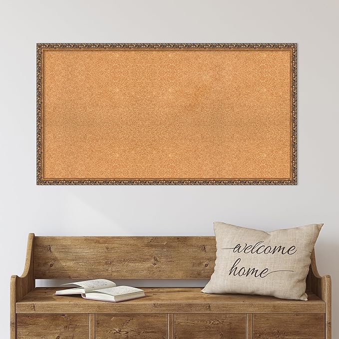Amanti Art Natural Cork Board for Wall, 24x44 Vision Board with Bronze Frame, Oversize Corkboard Office Decor for Home Organization, Traditional Corkboard Pinboard to Display Items for Home