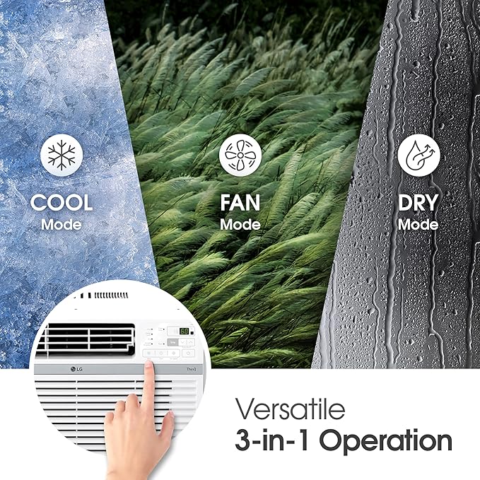 LG LW1024RD 10,000 Window Air Conditioner, 115V, 450 Sq.Ft. (18' x 25' Room Size), Quiet Operation, Electronic Control with Remote, 3 Cooling & Fan Speeds, Auto Restart, 10000 BTU, White
