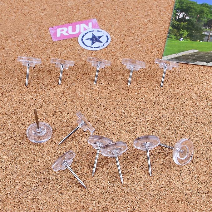 Push Pins 400-count Flat Clear Thumb Tacks Steel Point and Plastic Head for Corkboard and Wooden Photo Wall