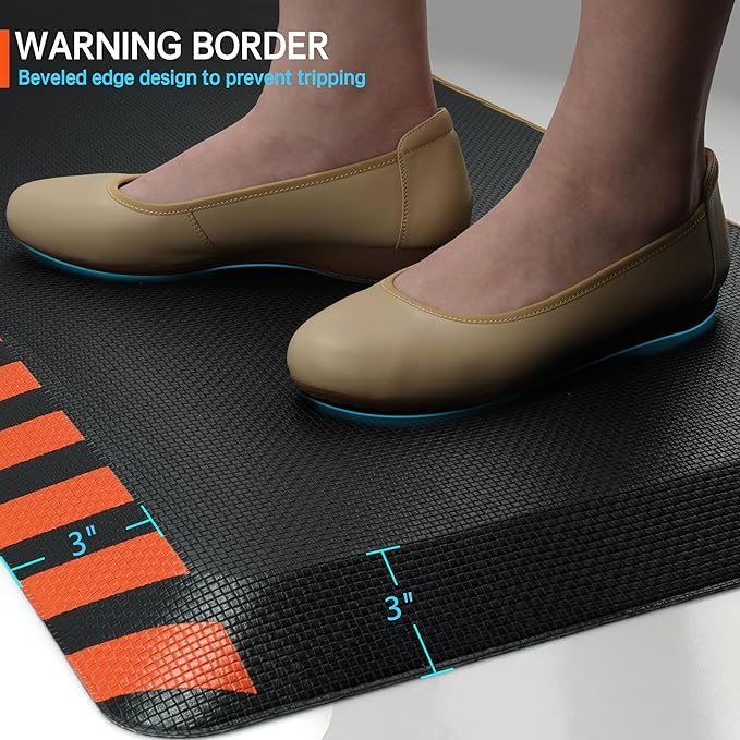 FEATOL Anti Fatigue Mat Industrial, Ergonomic Standing Floor Mat for Work for Stand, Black with Orange Border Safety 20" x 32"-Support for Leg & Back Pain