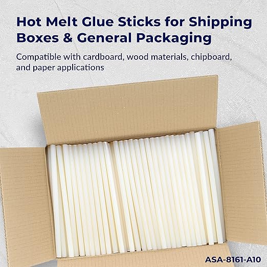 ASA Full Size Hot Glue Sticks for Glue Gun - 7/16" x 10" | High-Strength Hot Gun Sticks Adhesive for Corrugated Materials | Industrial Grade for Packaging & Woodworking | Pack of 472