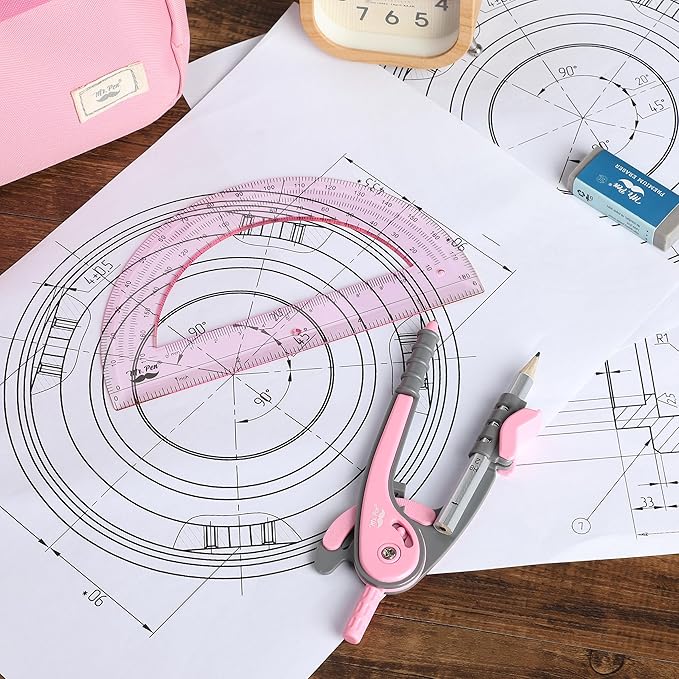 Mr. Pen- Compass and Protractor Set, Rogue Pink, Compass Geometry Tool, Protractor and Compass Set, Compass Drawing Tool, Drawing Compass, Geometry Compass, Back to School Supplies