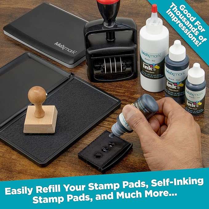 MaxMark Premium Refill Ink for self Inking Stamps and Stamp Pads, Gray Color - 1 oz.