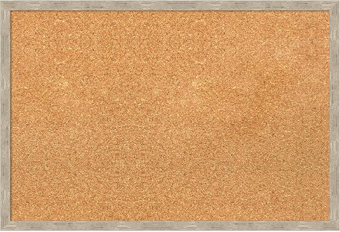 Amanti Art Natural Cork Board for Wall, 17x25 Vision Board with Silver Wood Frame, Medium Corkboard Office Decor for Home Organization, Modern Contemporary Corkboard Pinboard to display items for home