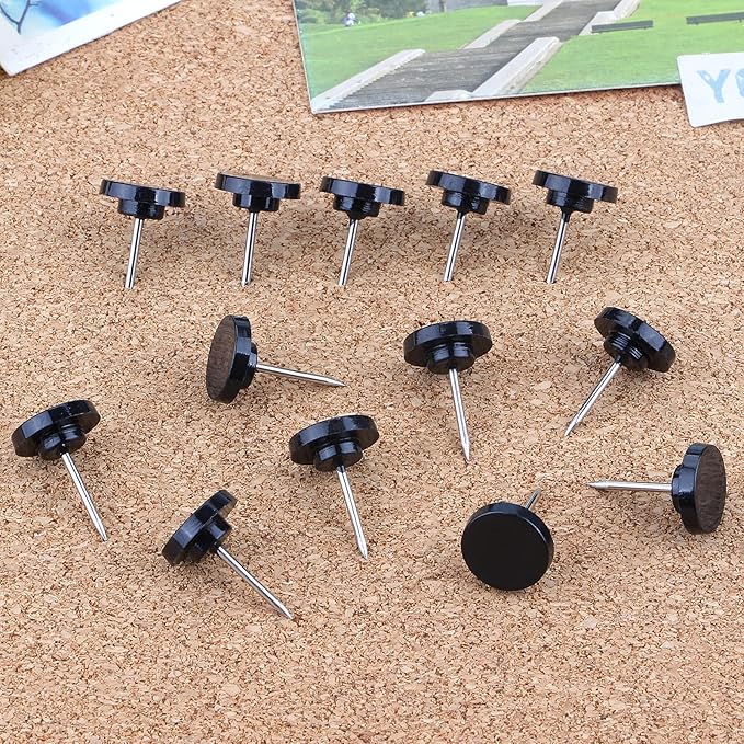 Push Pins 200-count Flat Black Thumb Tacks Steel Point and Plastic Head for Corkboard and Wooden Photo Wall