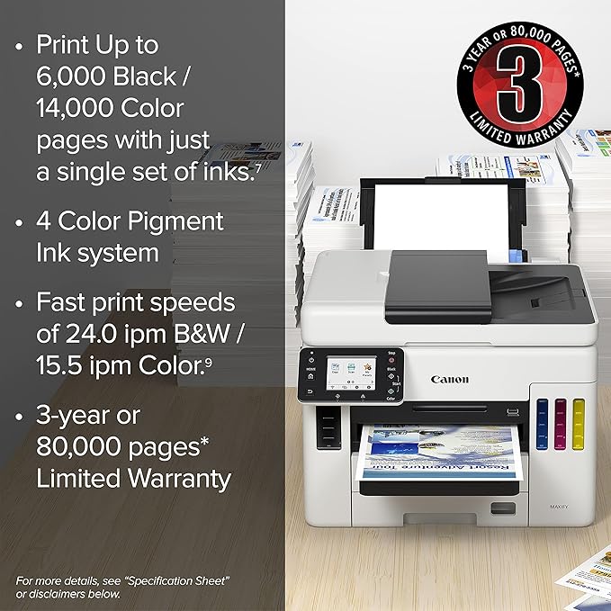 Canon MAXIFY GX7021 Wireless MegaTank Small Office All-in-One Printer, One Size