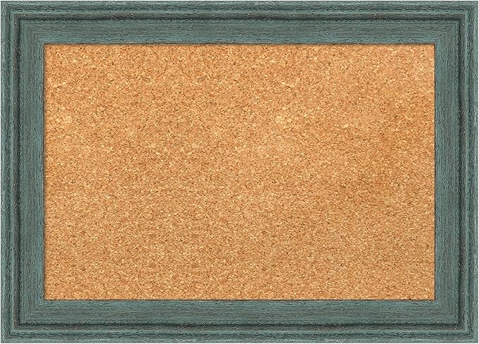Amanti Art Natural Cork Board for Wall, 15x21 Vision Board with Blue Wood Frame, Small Corkboard Office Decor for Home Organization, Country Rustic Corkboard Pinboard to Display Items for Home