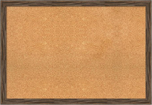 Amanti Art Natural Cork Board for Wall, 27x39 Vision Board with Brown Wood Frame, Large Corkboard Office Decor for Home Organization, Rustic Farmhouse Corkboard Pinboard to display items for home