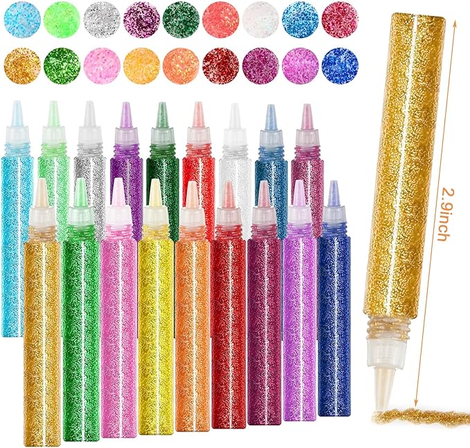 72 Pcs Glitter Glue Pens Bulk 18 Colors Crafts Pens Stick Glitter Glue for Crafts School Gifts Supplies for DIY Arts, Projects Scrapbooking, Cards(6 ml)