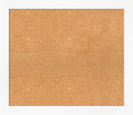 Amanti Art Natural Cork Board for Wall, 25x29 Vision Board with White Frame, Medium Corkboard Office Decor for Home Organization, Modern Corkboard Pinboard to Display Items for Home Organization in