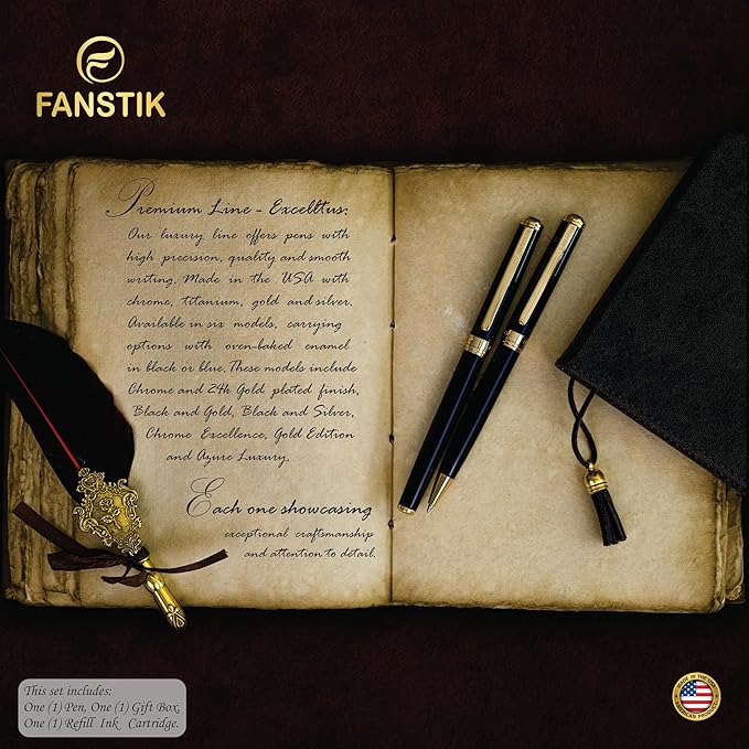 Black & Gold Luxury ballpoint Pen (Made In USA) fancy gift set for women, Real 24K Gold Plating, Professional executive pen gift set for men (Lux BallPoint Black-Gold)