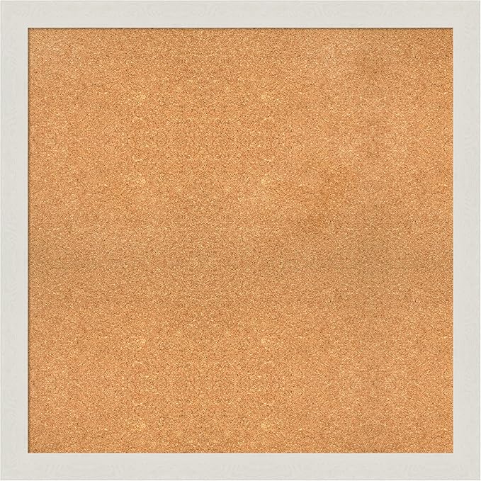 Amanti Art Natural Cork Board for Wall, 35x35 Vision Board with White Frame, Large Corkboard Office Decor for Home Organization, Country Rustic Corkboard Pinboard to Display Items for Home