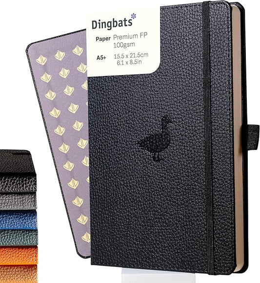 Dingbats* Wildlife Grid Journal Notebook A5 - Vegan Leather Hard Cover, Ideal for Work, Travel - Pocket, Elastic Closure, Bookmark