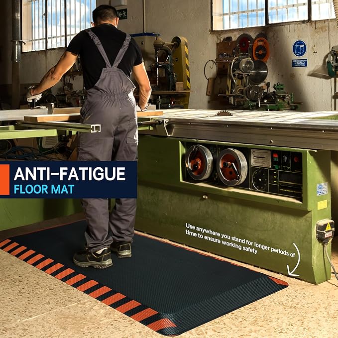 FEATOL Anti Fatigue Mat Industrial, Ergonomic Standing Floor Mat for Work for Stand, Black with Orange Border Safety 20" x 59"-Support for Leg & Back Pain