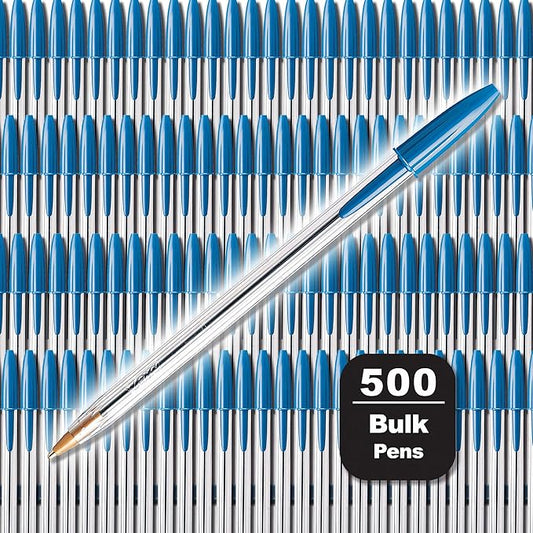 BIC Cristal Xtra Smooth Blue Ballpoint Pens, Medium Point (1.0mm), 500-Count Box, Extra Smooth and Reliable Ballpoint Pens