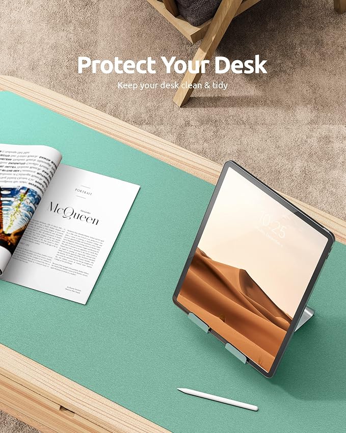 YSAGi Leather Desk Protector, Office Mat, Large Mouse Mat, Non-Slip PU Leather Blotter, Laptop Desk Mat, Waterproof Writing Pad for Office and Home (Green-Blue, 31.5" x 15.8")