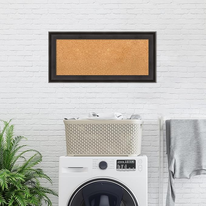 Amanti Art Natural Cork Board for Wall, 16x34 Vision Board with Black Wood Frame, Medium Corkboard Office Decor for Home Organization, Casual Corkboard Pinboard to Display Items for Home Organization