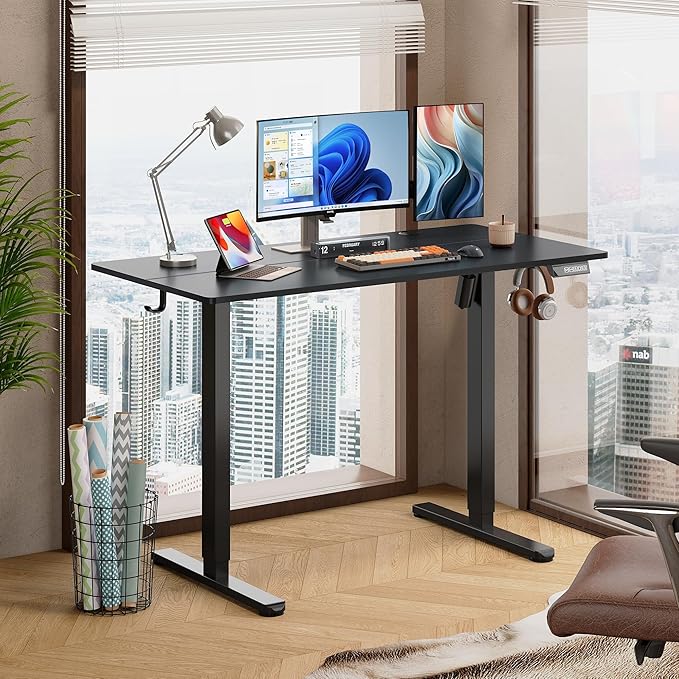DEVAISE 48 Inch Electric Standing Desk, 3 Adjustable Height Stand up Desk for Home Office, Ergonomic Sit to Stand Desk with LED Touchscreen, Headphone Hook, 3 Memory Preset Computer Desk (Black)