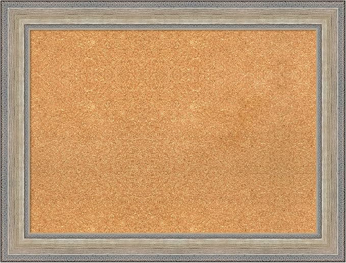 Amanti Art Natural Cork Board for Wall, 25x33 Vision Board with Silver Wood Frame, Medium Corkboard Office Decor for Home Organization, Traditional Corkboard Pinboard to display items for home