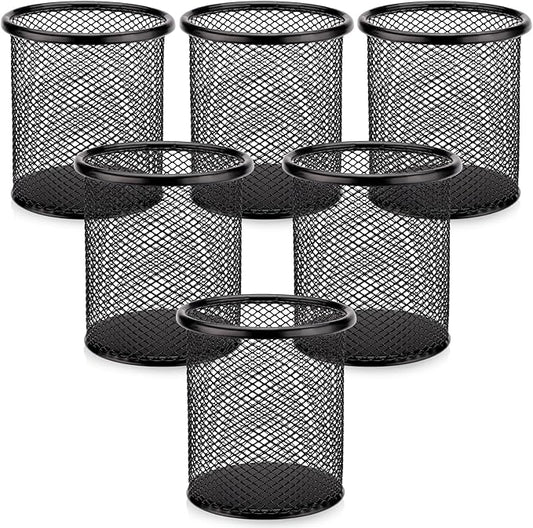 Segarty Pen Holder, 6 Pack Round Black Pen Cup Holder for Desk, Wire Mesh Pencil Containers Set for Office Supplies, School Maker, Home Desktop Accessories Organizer, Makeup Brush