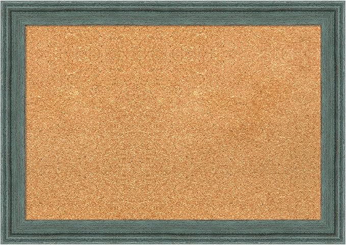 Amanti Art Natural Cork Board for Wall, 19x27 Vision Board with Blue Wood Frame, Medium Corkboard Office Decor for Home Organization, Rustic Farmhouse Corkboard Pinboard to display items for home
