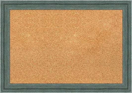 Amanti Art Natural Cork Board for Wall, 19x27 Vision Board with Blue Wood Frame, Medium Corkboard Office Decor for Home Organization, Rustic Farmhouse Corkboard Pinboard to display items for home
