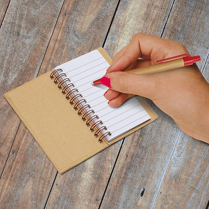 Custom Mini Spiral Notebooks with Black Ink Pens Set of 50, Personalized Bulk Pack - Perfect for School, Office, Business, Home - Red