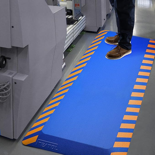 FEATOL Anti Fatigue Mat Industrial, Ergonomic Standing Floor Mat for Work for Stand, Blue with Yellow Border Safety 20" x 39"-Support for Leg & Back Pain