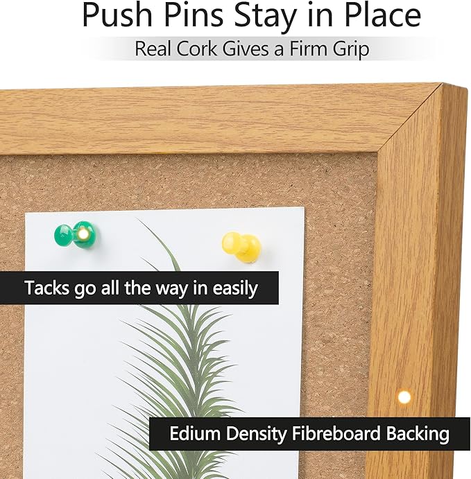 Board2by 2 Pack Cork Board Bulletin Board 30" x 42", Oak Framed 4x3 Corkboard, Office Board for Wall Decor, Large Wall Mounted Notice Pin Board with 30 Push Pins for School, Home & Office