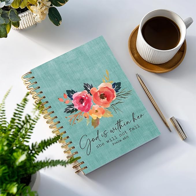 YOU FOUND ME Bible Notebook, A5 Spiral Christian Journal, Bible Verse-God is Within Her She Will Not Fall, Inspirational Notebooks for Women, Bible Study, Gift for Birthday Christmas, Office Supplies