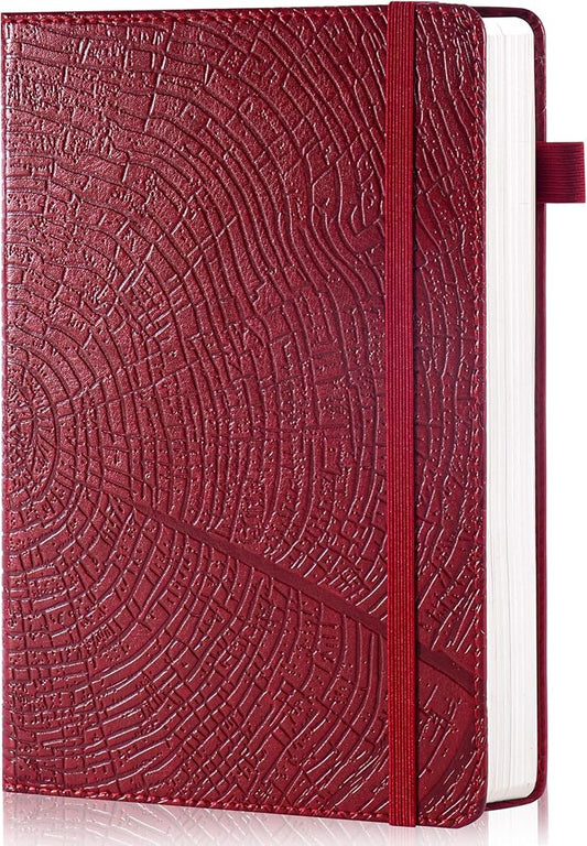CAGIE Lined Journal for Women Men, Tree Growth Ring Leather Bound Journal Notebook, 256 Pages 100 GSM Journals for Writing, A5 Hardcover Journaling Notebooks for Work, Note Taking (Red