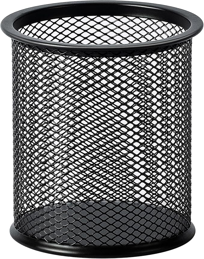 Amazon Basics Wire Mesh Pen Cup, Office Caddy Storage, Black, ‎3.7" x 3.3"