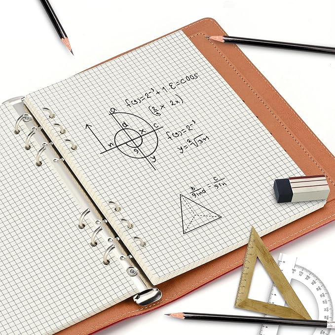 A5 Grid-Ruled Refill Paper, 100gsm Thick Beige No-Bleed Sheets (2 Packs, 80 Sheets Each), Pre-Punched – Fits A5 6-Ring Binders for Office, School & Teachers