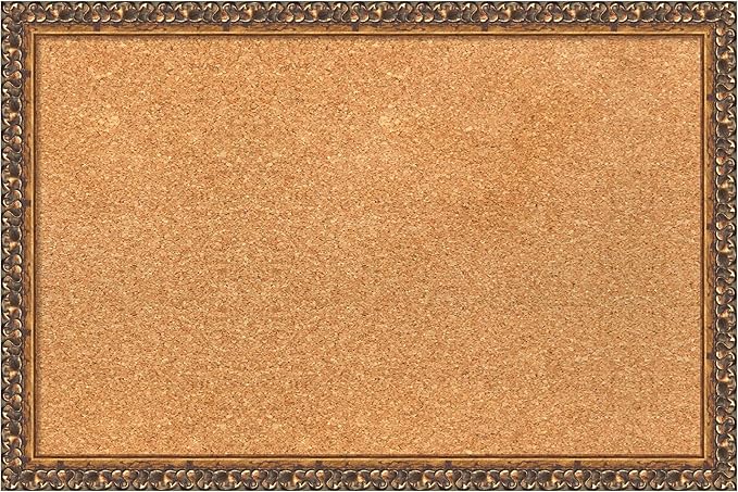 Amanti Art Natural Cork Board for Wall, 16x24 Vision Board with Bronze Frame, Small Corkboard Office Decor for Home Organization, Traditional Corkboard Pinboard to Display Items for Home Organization