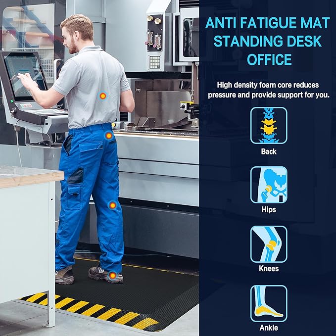FEATOL Anti Fatigue Mats Industrial 2 Packs, Ergonomic Standing Floor Mat for Work for Stand, Black with Yellow Border Safety 20" x 32"-Support for Leg & Back Pain